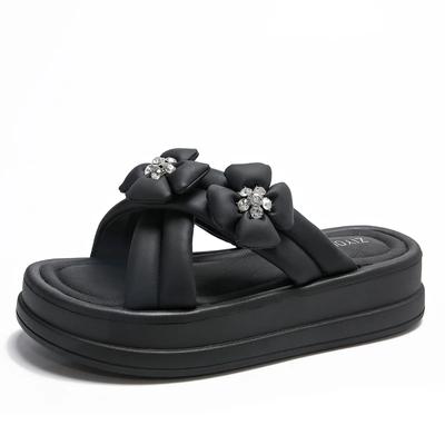 Fashion Kawaii Slippers Women Summer Ladies Beach Chunky Leather Shoes Wedges Heels Outside Sandals Woman High Platform Slippers 5.5CM