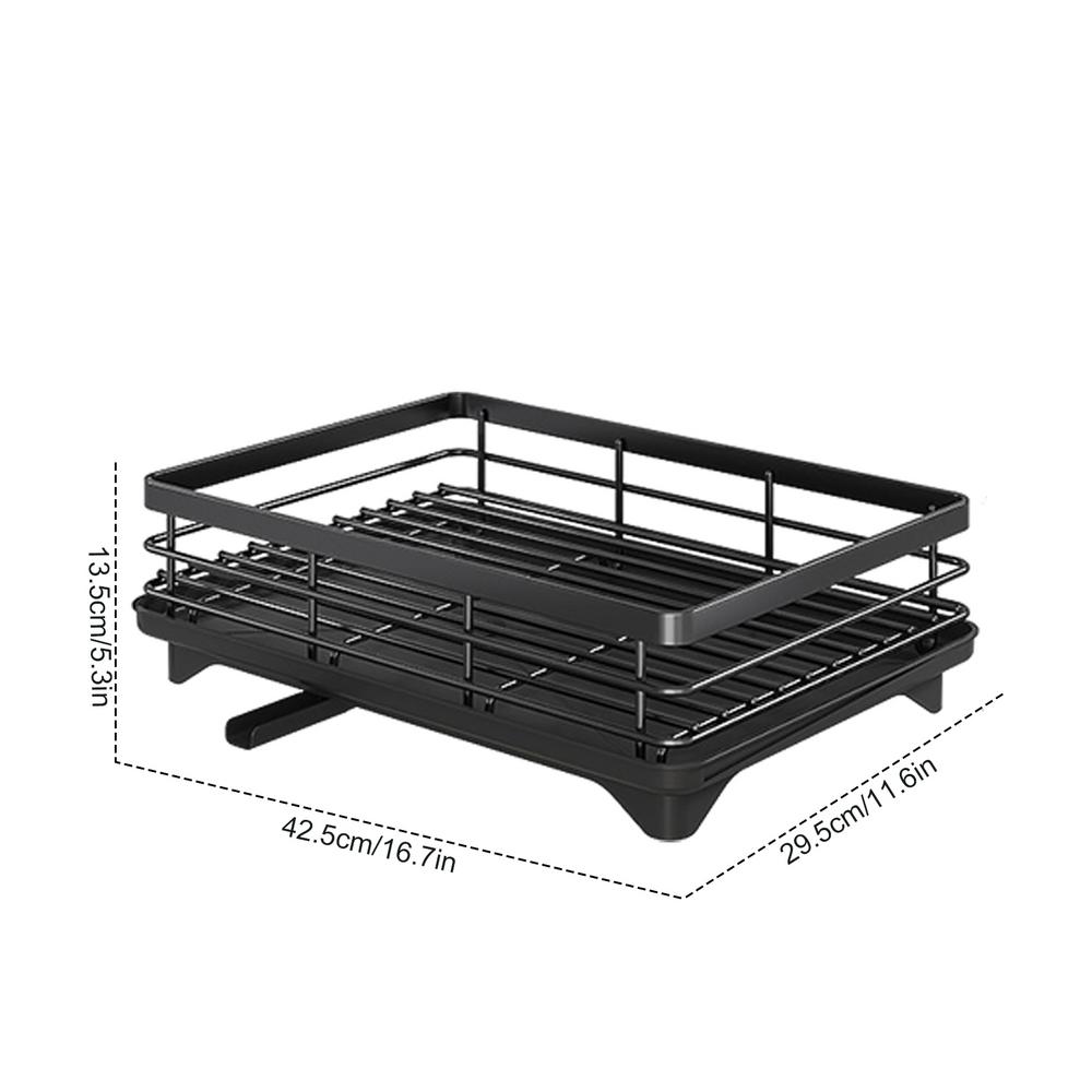 Carbon Steel Dish Drying Rack Kitchen Plates Organizer with Drainboard Over Sink Countertop Cutlery Storage Holder Supplies