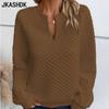 Women's Fashion Casual Spring Autumn Solid Color Print Long Sleeve V-Neck Blouses & Shirts