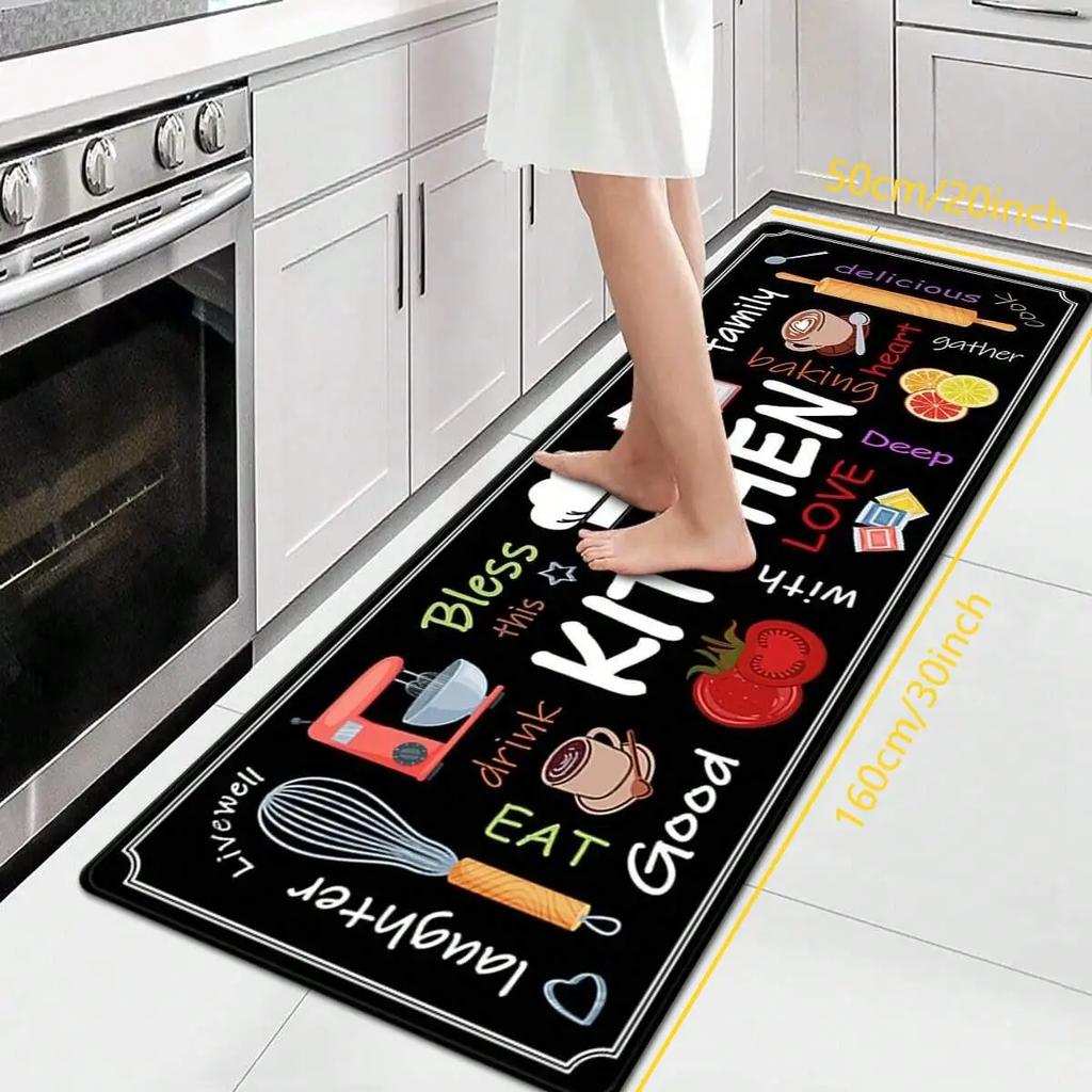 VIKAMA 1/2 Pcs Kitchen Printed Floor Mat Durable and Wear-Resistant, Home Kitchen Floor Mat Laundry Room Carpet Home Decor