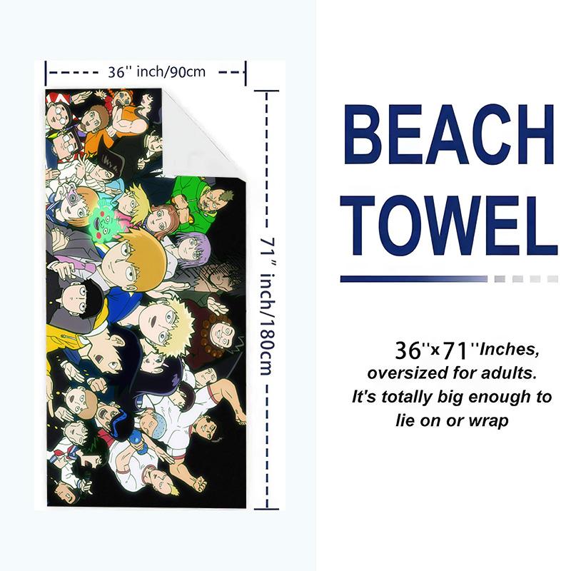 Mob Psycho 100 Print Beach Towel, Large Soft Quick Dry Towel for Beach Camping Swimming