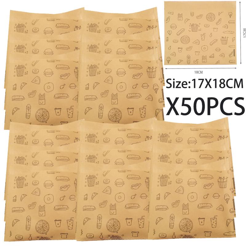100/50Pcs Greaseproof Paper Bag Disposable Packaging Baking Paper Dessert Sandwich Burger Package Bag Kitchen Accessories