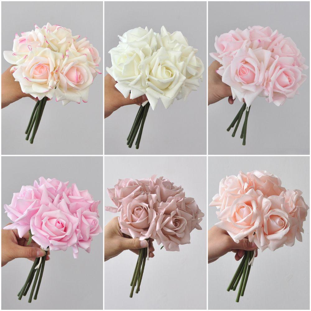 Multicolor Lifelike Flowers Bouquet 5 Heads Flower Bouquet Realistic Artificial Flower Rose  Gift