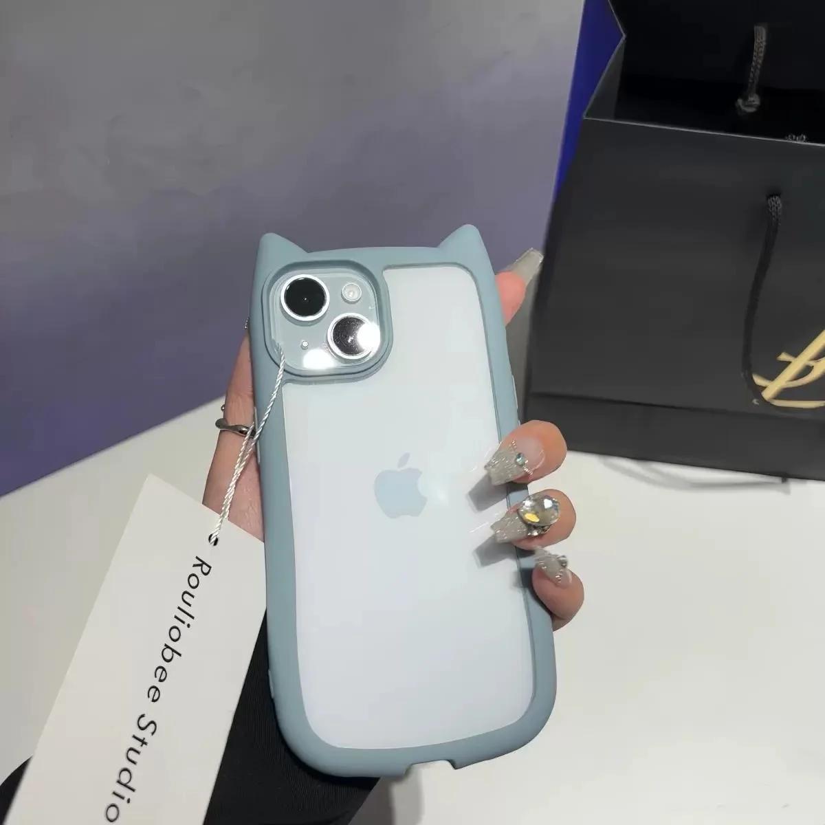 

Милий прозорий чохол з котячими вушками для iPhone 17Air 12 13 14 15 16 Pro Max 11 Протиударна акрилова задня кришка Силіконовий Kawaii Funda For iphone 16Pro Max