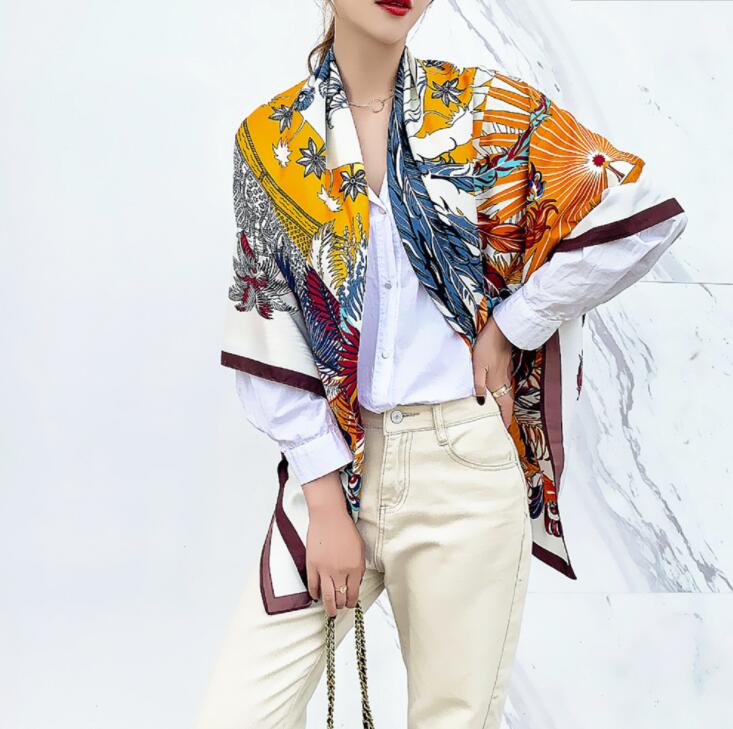 Women Twill Silk Shawl Large Square Scarf 130*130cm Rose Floral Design Oversize Scarves Lady Gifts Present Scarves