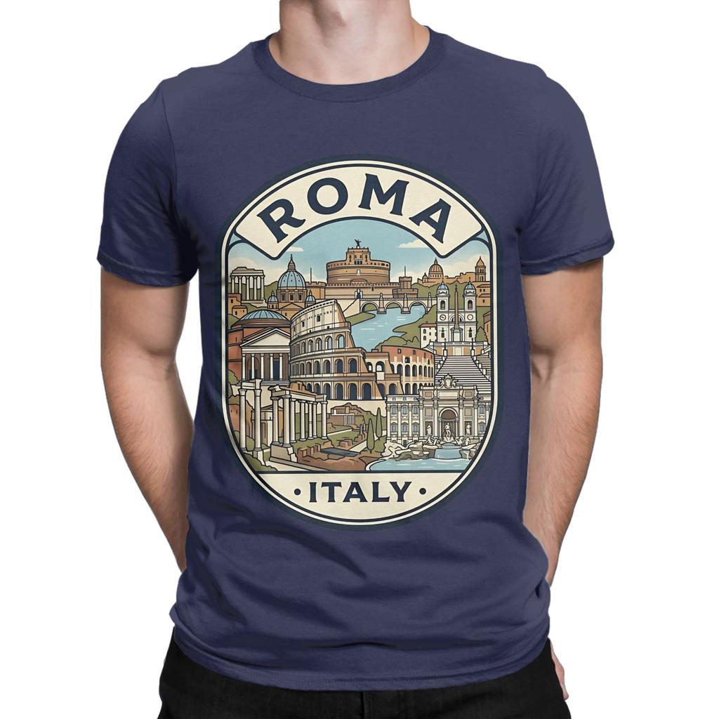 Vintage Rome Italy Travel Badge Illustration Funny Graphic 100 Cotton Tshirt Pantheon Tops Tees For Unisex