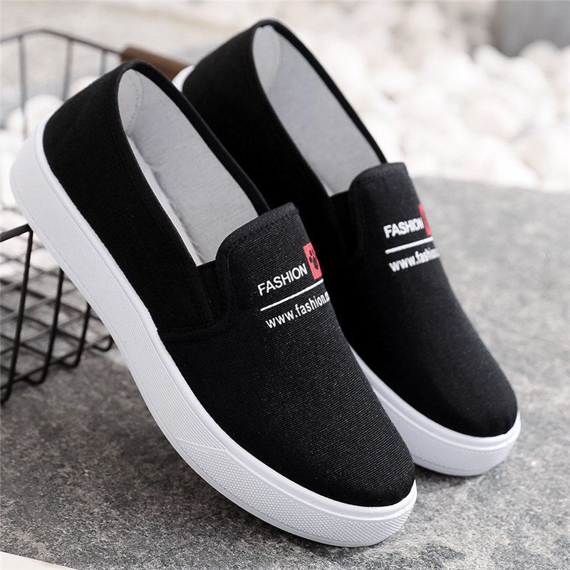 Spring Single Shoes Canvas Shoes Female Students' Cloth Shoes Female Thick Soled Casual Shoes Female One Foot Pedals