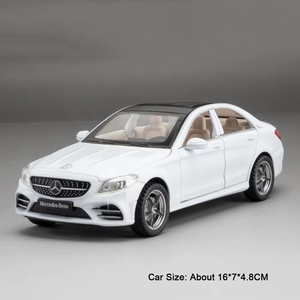 1:32 R8 V10 Plus C260l Alloy Diecast Car Model Toys Sound Light Pull Back Doors Opened Rubber Tires Miniature Vehices Boys Gifts