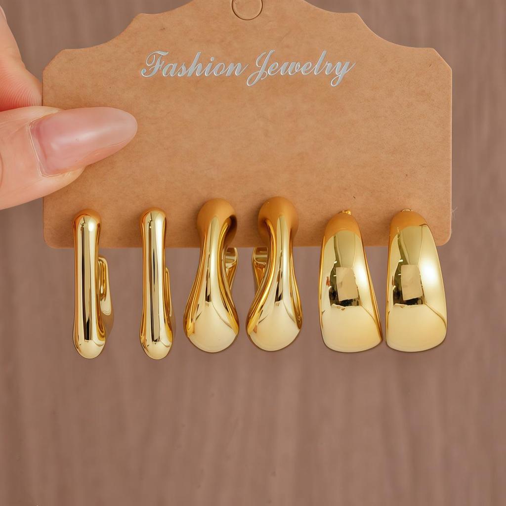 Women's Geometric Gold Teardrop and Twist Earring Set (3-9 Pairs)