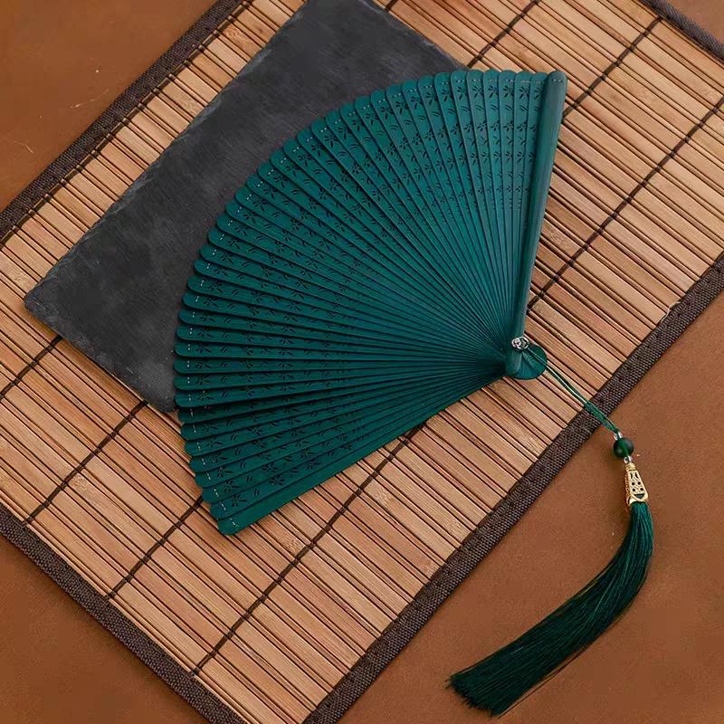 Chinese Style All-Bamboo Classical Fan for Women, Japanese-Style Ancient Classical Black Folding Fan, Bamboo Fan for Hanfu Dance, Portable and Easy
