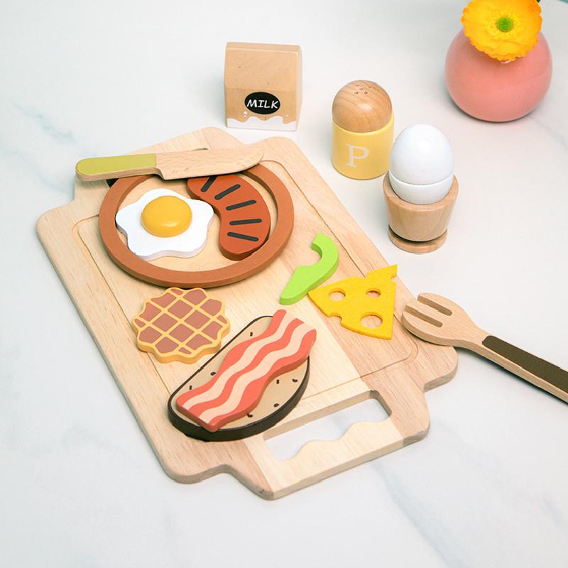 Simulation Fun Wooden Fried Egg Bacon Breakfast Combination Children Toy Set