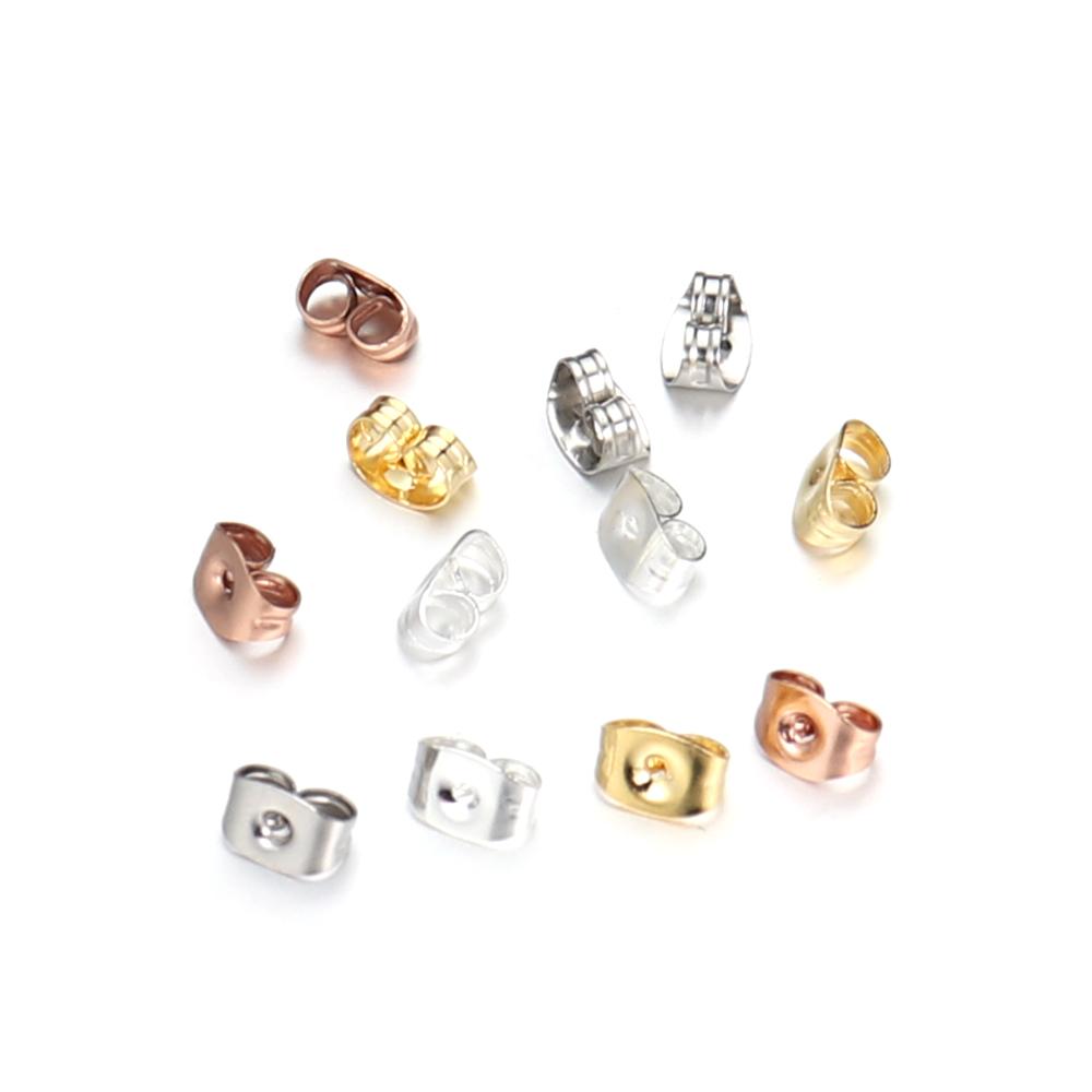 Semitree 100Pcs Stainless Steel Rose Gold Earring Back Earrings Stopper DIY Earring Findings for Handmade Crafts Jewelry Making