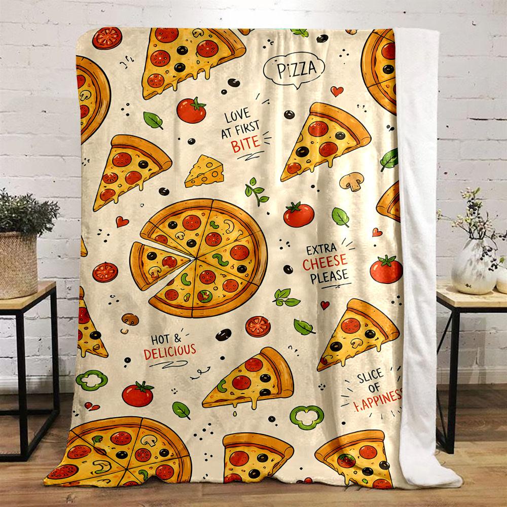 Pizza Pattern: Love, Cheese, Happiness Patterned flannel blanket perfect for the bedroom living room, sofa, or a little nap