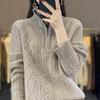Autumn-Winter High Neck Women's Zipper Pullover Sweater - Loose Knit Long Sleeve Top