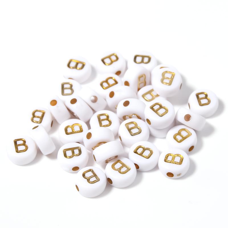 100Pcs 7mm Acrylic Alphabet Beads A-Z Gold Color Letters Beads For Jewelry Making Flat Round Spaced Bead DIY Bracelet Necklace