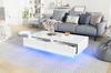 Modern High-Gloss Coffee Table in White, 115 x 55 x 34 cm, with 2 Drawers, LED Lighting and 30 kg Load Capacity – Elegant Living Room Table