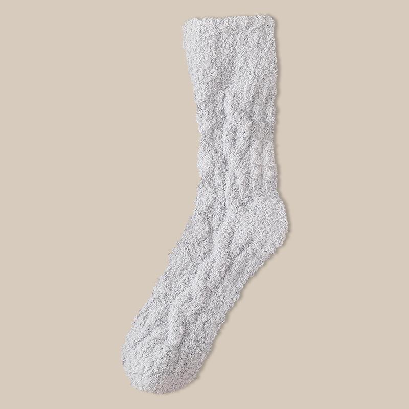 Couple's Coral Fleece Mid-Calf Terry Socks - Solid Color, Velvet Thickened for Winter Warmth & Cold Protection, Ideal for Home & Sleep.