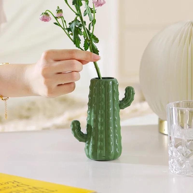 Nordic Creative Green Cactus Ceramic Vase Living Room Flower Arrangement Decoration Ornament Modern Minimalist Home Decoration