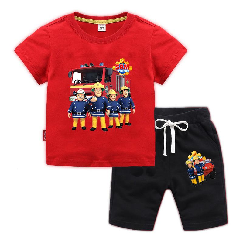 2026 Summer New Children's Cartoon Fireman Sam Printed T-Shirt