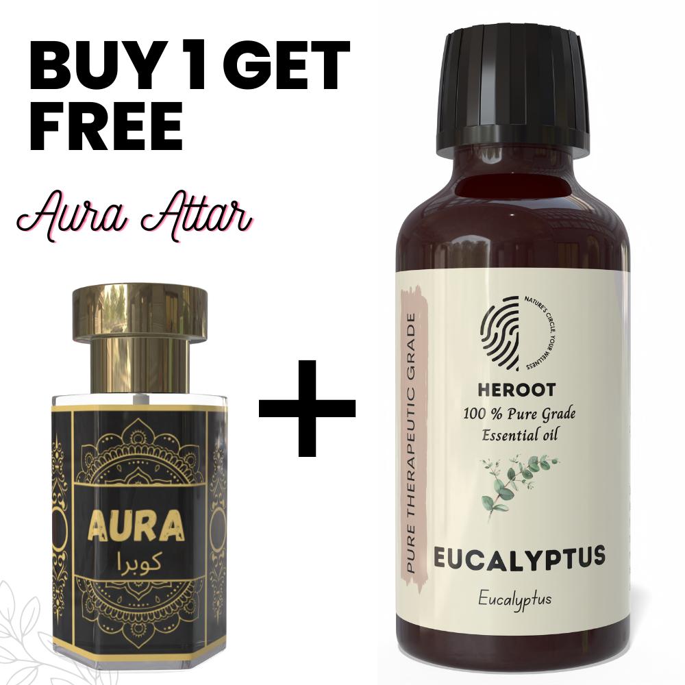 Ulei Esențial de Eucalipt 10ml pentru Aromaterapie și Parfum de Casă primiți 1 Attar Gratuit de 6 ml – Aqua AQ, Oud Dubai, Aura, Oud Alb