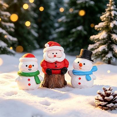 Cartoon Mini Resin Figurines Small Size Miniature Ornaments Christmas Decorations  DIY Snow Scene