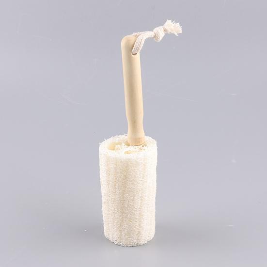 Wooden Handle Cup Brush Natural Loofah Bristles Long Thin Handle Bottles Glassware Scrubber with Lanyard Design