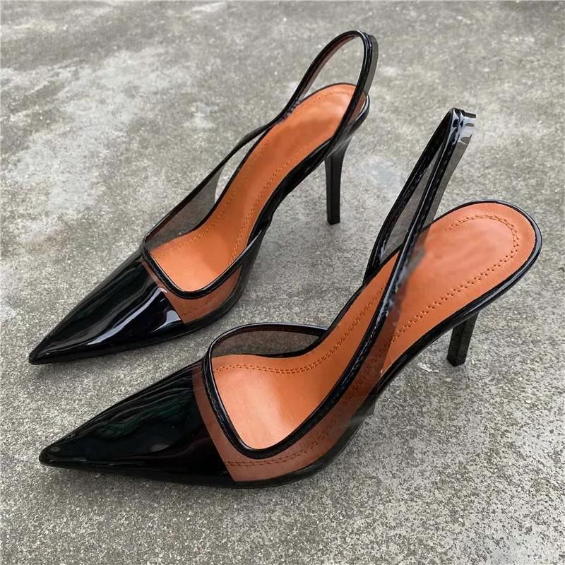 

Fashion 2025 New High-heeled Women Shoes Nude Color PVC Transparent Sexy Pointed Toe Closed Stiletto Summer Ladies Party Sandals 37