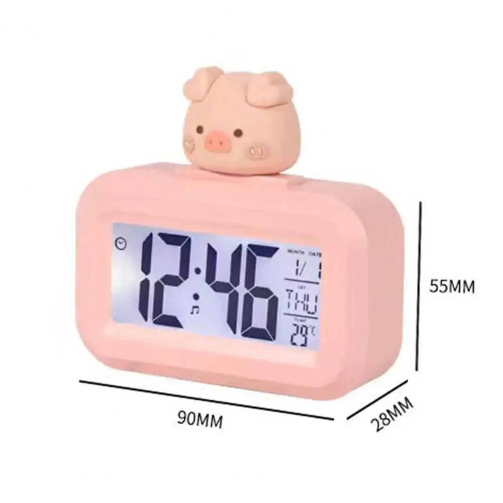 1pc Digital Clock Temperature Display Large Screen Electronic Date And Day Alarm Piggy Shape Desktop Clock