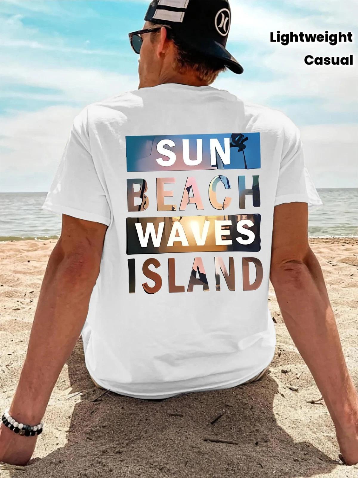 Sun Beach Waves Island Graphic Men’s T-Shirt Tropical Summer Beach Tee M