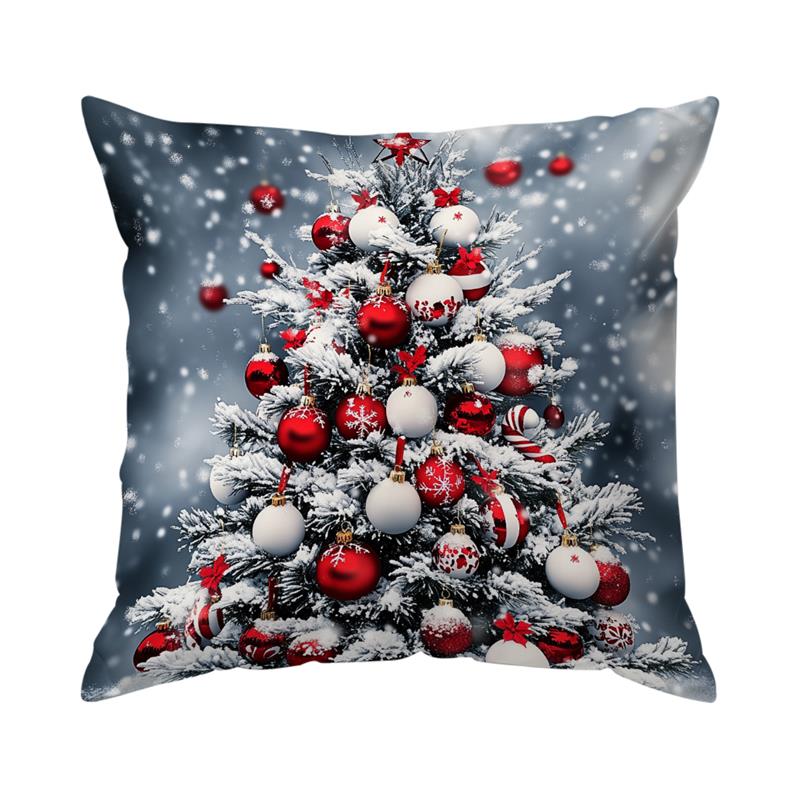 Home Decor Christmas Red & White Ornamental Pillow Covers Pattern Cushion Cover Suitable For Sofa Bedroom Car Pillow Cover