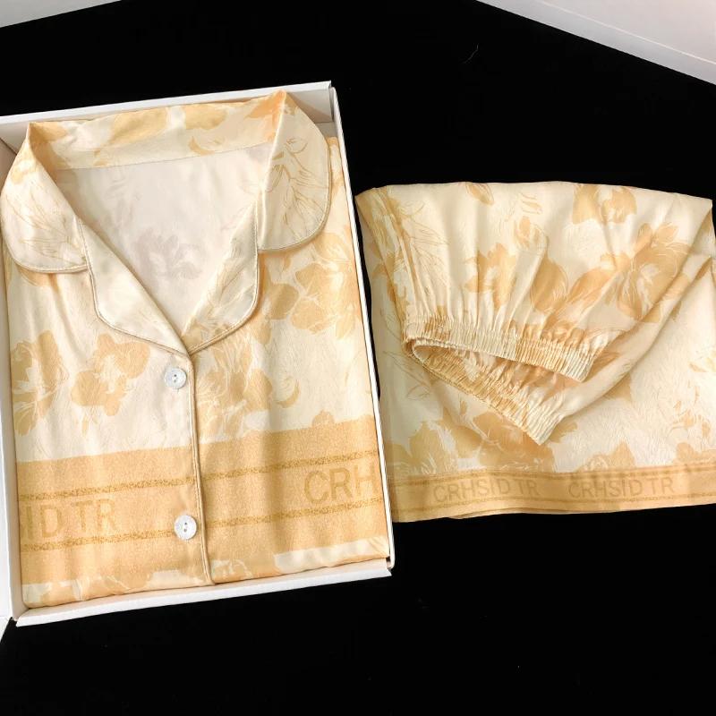 Gold Elegant Noble Luxury Style Print Women's Pajamas Europe American Retro Design Nightwear New Summer Sleepwear