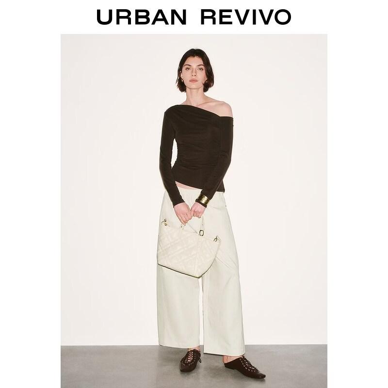 UR 2026 Women's Asymmetrical Neck Pleated T-Shirt