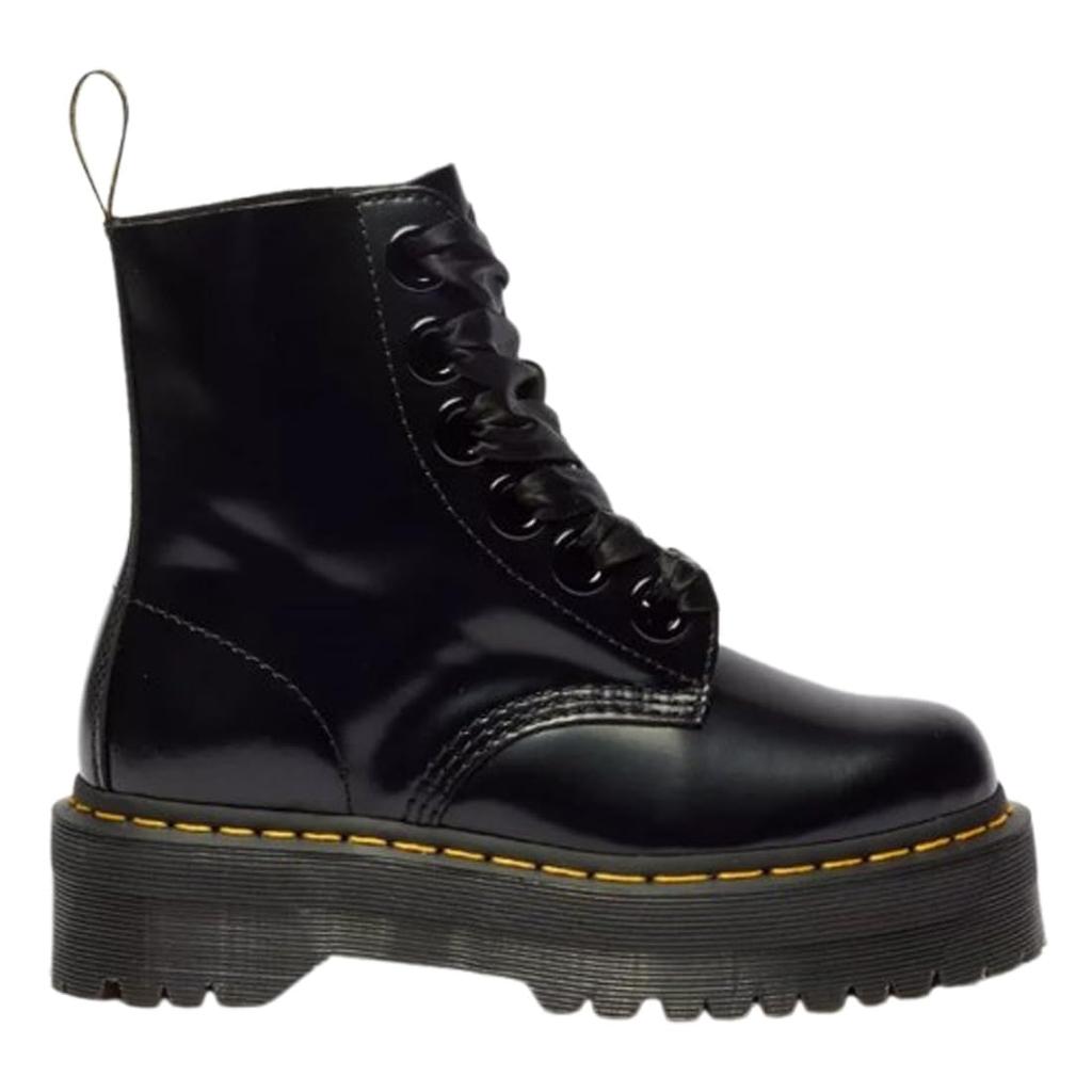 Dr. Martens Molly Boot 6-Eye Leather Yellow Stitch Buttero Platform Lace-up Ribbon Women's 24861001 BLACK UK5 (24.0cm)