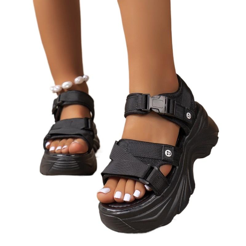 Hochwertige Damenschuhe Sommer Neue offene Zehensandalen für Damen Einfarbig Lässige Damensandalen mit mittlerer Fersenschnalle