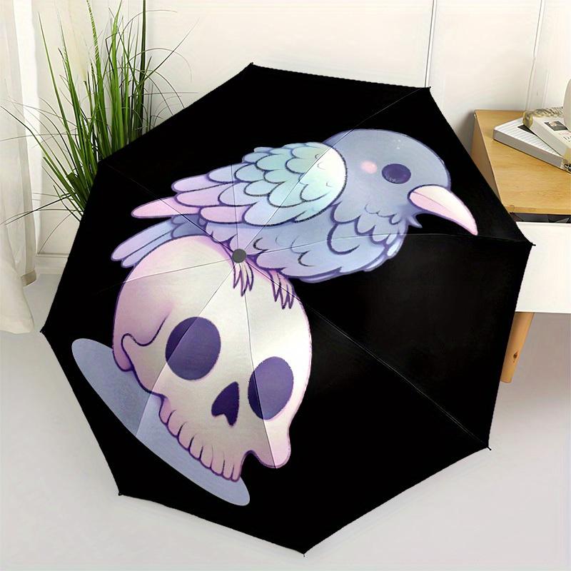 1pc Skull Raven Auto Open/close, All-Season Portable Folding Umbrella for Women & Men, Travel, Everyday, Formal Events - Compact Luxury Parasol, Outdo