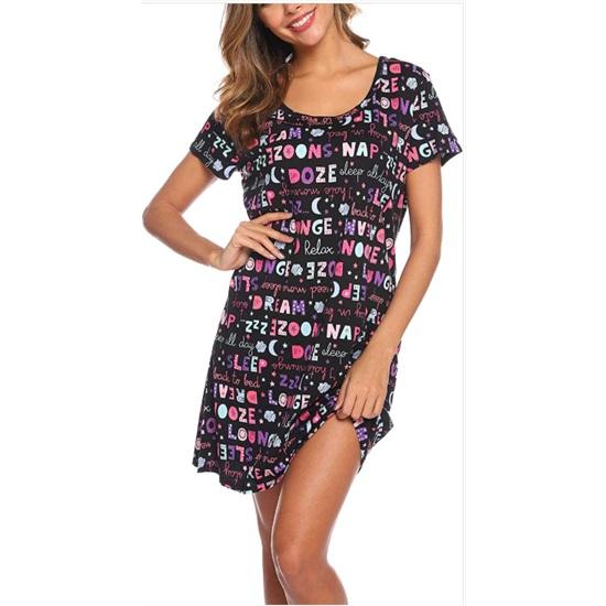 Women Nightdress Short Sleeve Cute Cartoon Sleepwear Sweet O Neck Nightgowns Pyjamas Lady's Cotton Sleepdress