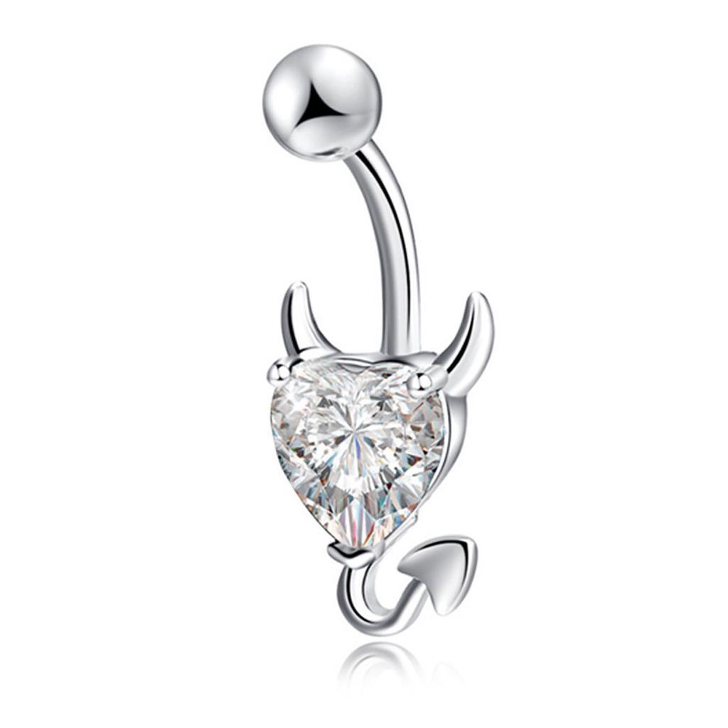 Sparkly Silver Bow Belly Bar Navel Ring Multi Crystal Belly Ring Surgical Steel
