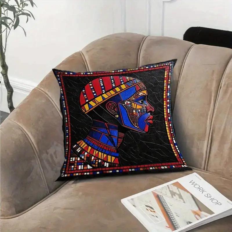 4Pcs African Tribal Art Digital Printing Pillow Cover Short Plush Suitable Living Rooms Bedrooms Sofas Throw Cushion Cover