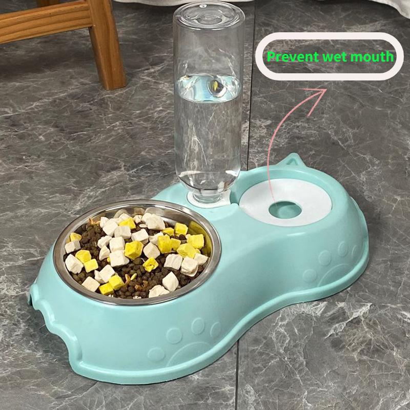 Andy Dog Bowl Cat Feeder Bowl With Dog Water Bottle Automatic Drinking Pet Bowl Cat Food Bowl Pet Stainless Steel Double  Bowl