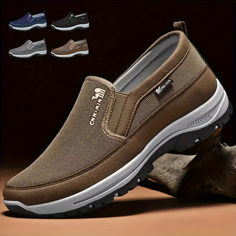 [Men's Non-Slip Loafers] Men's Comfortable Non-Slip Loafers: Solid Color Breathable Knit Slip-On Sneakers, Thick Sole Lightweight Casual Shoes