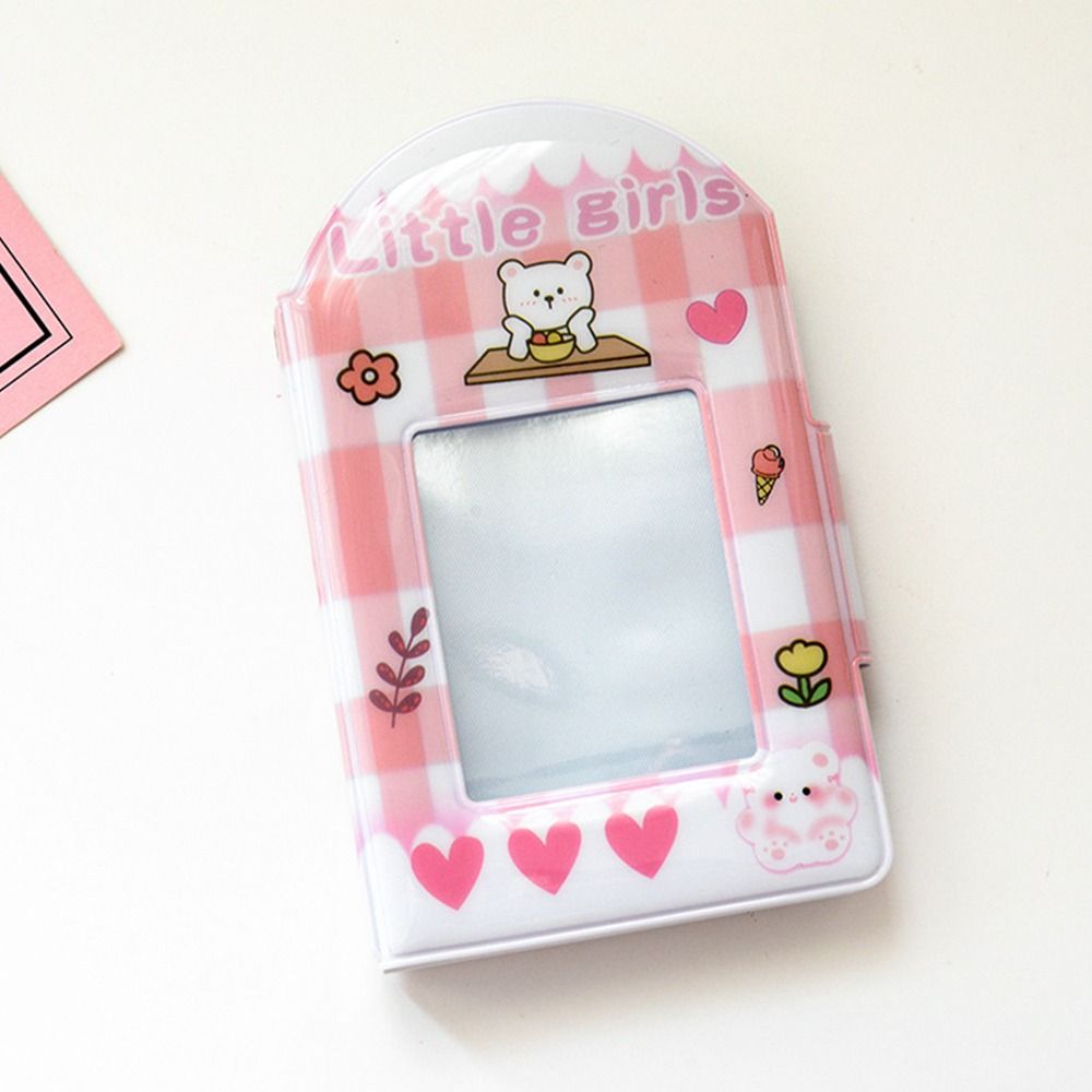 Kreatives Niedliches Kartenalbum PVC Kleiner Bär Idol Karten Sammelbuch mit 16 Innenseiten 3 Zoll Mini Sammelkartenalbum