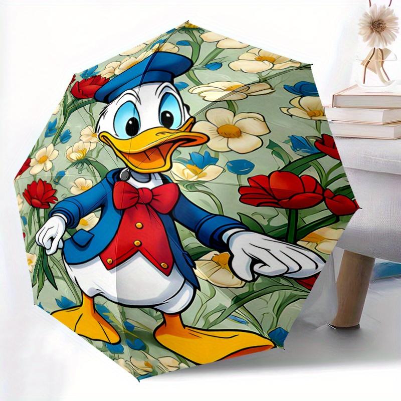 1pc Donald Duck Floral Automatic Opening and Closing Umbrella, Lightweight 3-Fold, With Cute Cartoon Characters, Suitable for Home, Outdoor