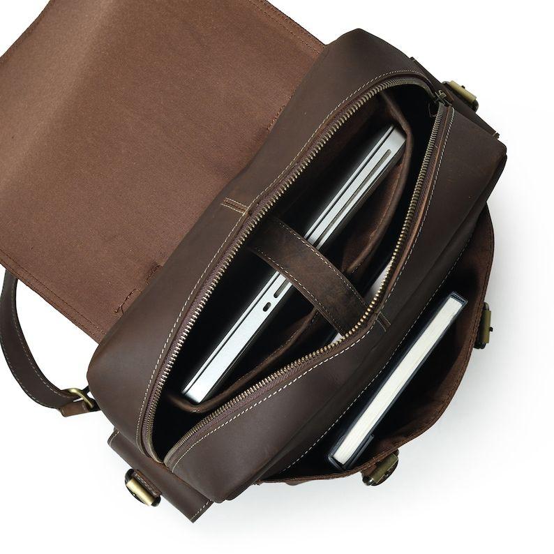 Monogrammed Leather Laptop Backpack: Handmade Brown Travel Rucksack