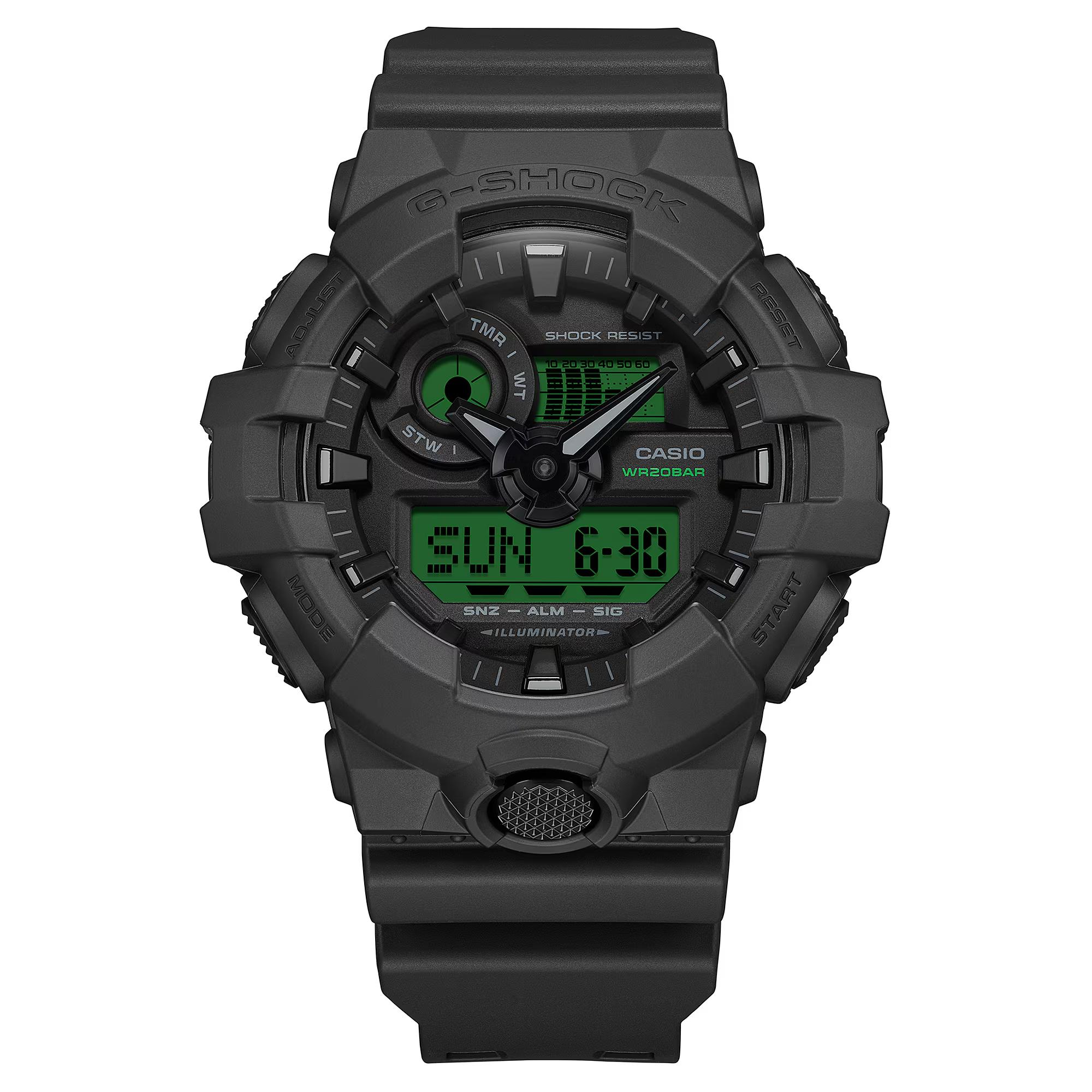 Casio GA-700 World Time Super Illuminator Quartz Watch Resin Strap Men watches Black GA-700BEG-1A Black Dial