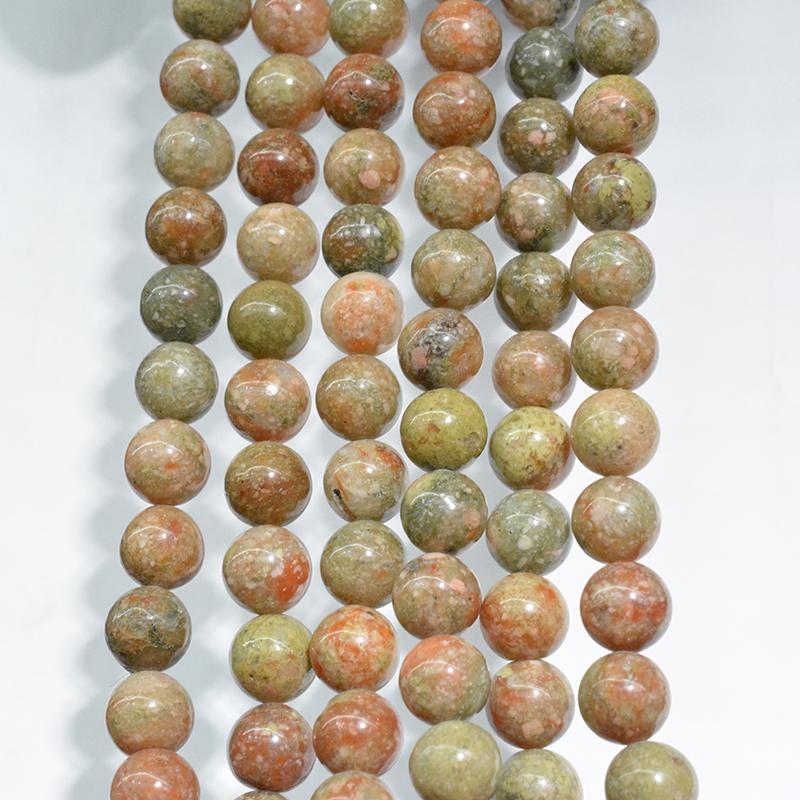 Contas de pedra soltas redondas de pedra unakita 15" encantos para fazer joias 4 6 8 10 12 mm acessórios de moda faça você mesmo