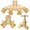 3/4 Inch 2/4-Way Brass Garden Hose Splitter Garden Tap Y-Type Watering Connector Distributor for Outdoor Faucet
