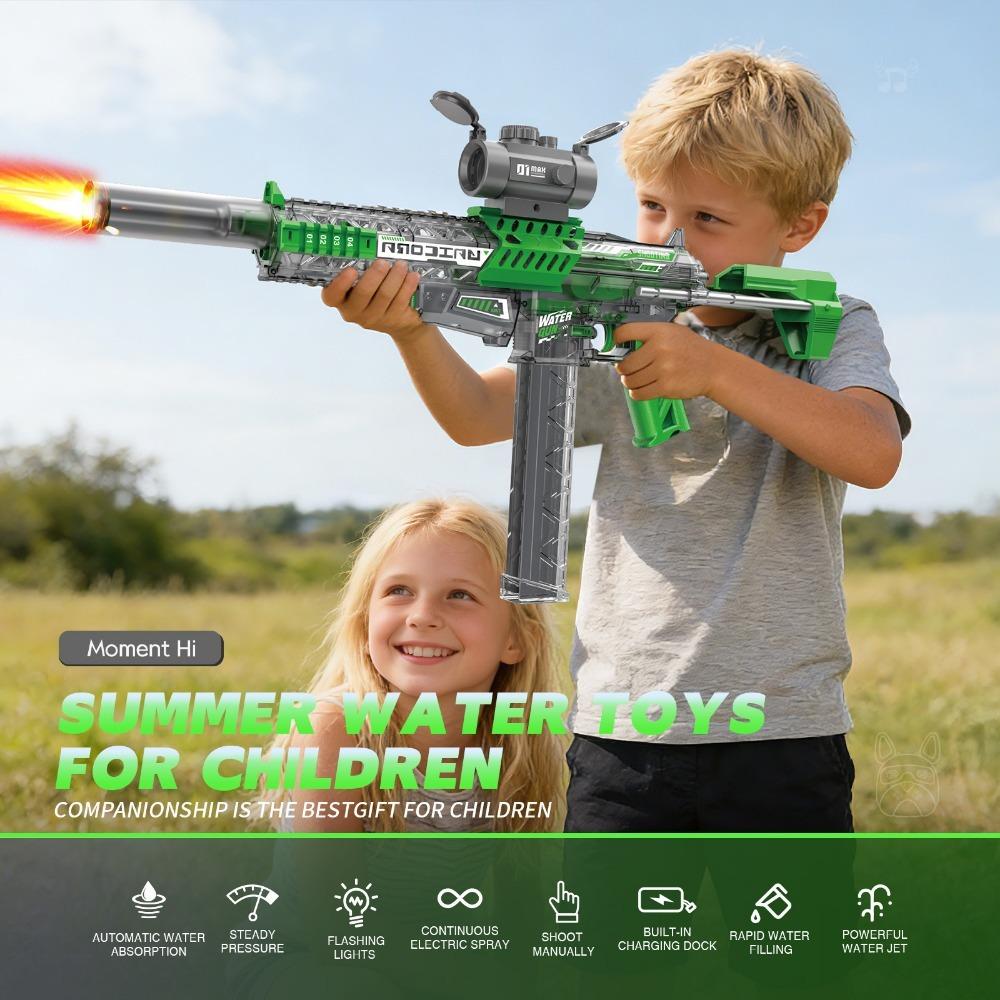 Pistola de Água Elétrica MK9 com Bico de Arma Realista Chama Brinquedo Totalmente Automática Jogo de Tiro de Verão na Praia ao Ar Livre para Crianças
