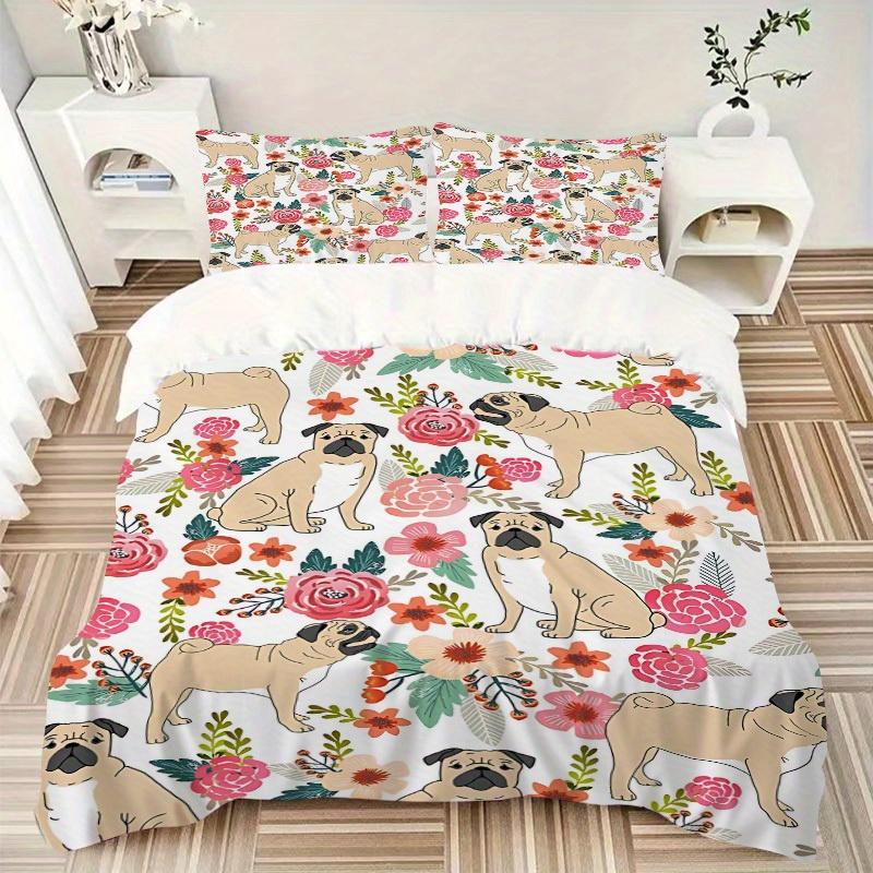 3pcs Pug Pattern Bedding Set, Suitable for Bedroom Decoration, (Includes 1 Duvet Cover And 2 Pillowcases, Quilt Not Included) Yy250822154