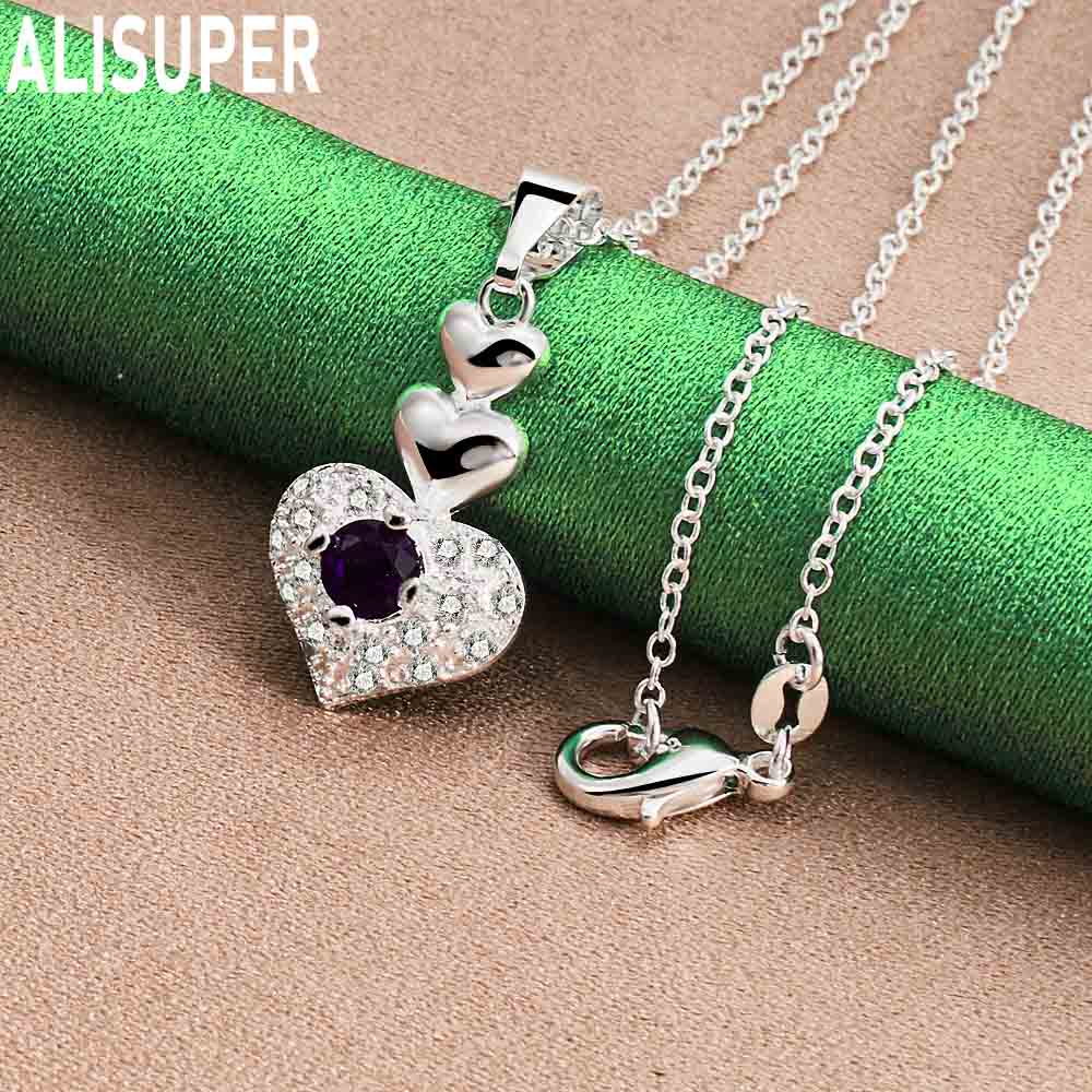 

Ожерелье-подвеска в форме сердца из стерлингового серебра 925 пробы с голубым цирконом, модное свадебное украшение O-40CM