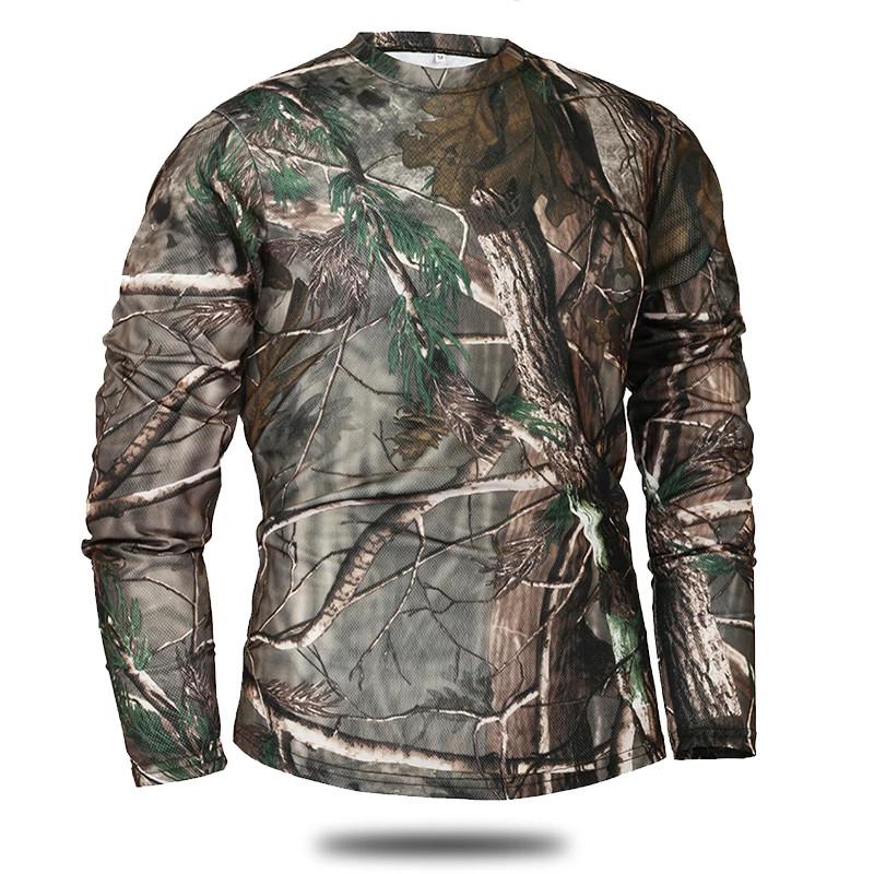 Spring Autumn Camouflage T-shirt Outdoor Quick Drying Hiking Fishing Camping Long Sleeve T-Shirt Men ArmyMilitary Tactical Tops